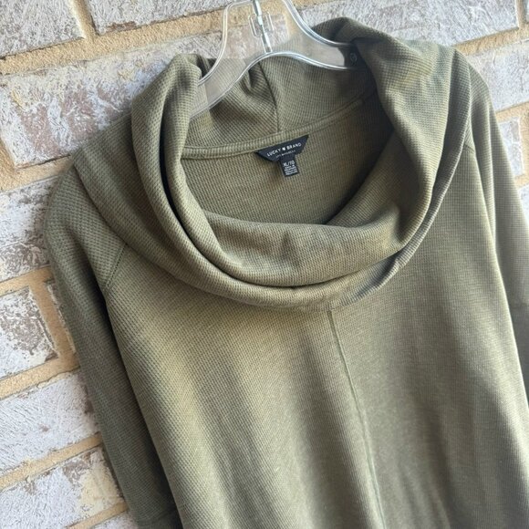Lucky Brand Hi-Lo Long Sleeve Cowl Neck Olive Green Waffle Knit Sweater Size XL - Picture 6 of 8